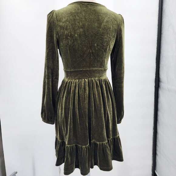 HALARA Deep V Neck Ruffled Hem Velvet Rifle Green Mini Party Dress XS NWT - Picture 9 of 11
